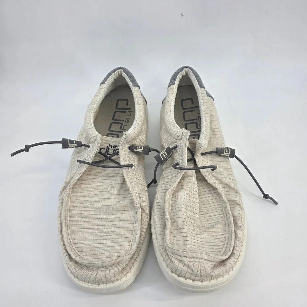 Hey Dude Wally Shadow Mens Size 11 Cream Grey Striped Loafers